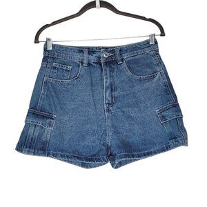Shein Womens Blue Denim Utility Cargo Shorts With Pockets Size Small
